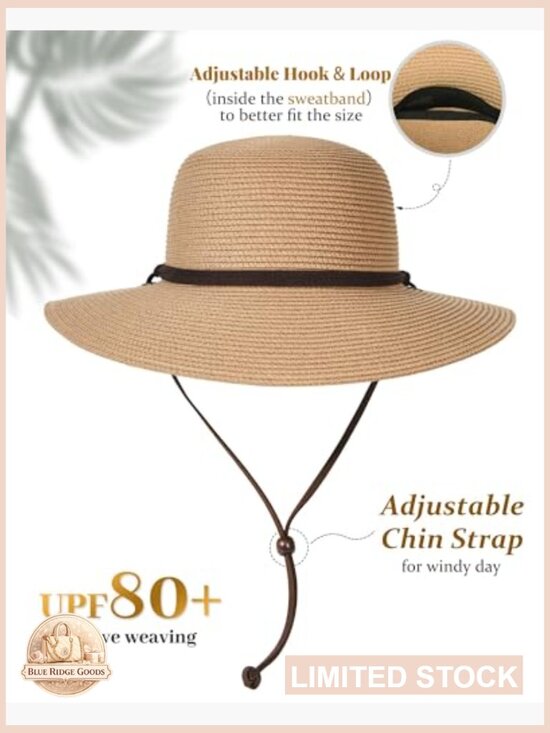 Wide Brim Sun Hat with Adjustable Wind Lanyard UPF 80+ Summer Travel main image 6